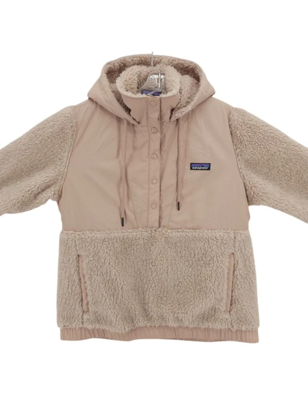 PATAGONIA Women's Shelled Retro-X Pullover Hooded Sherpa Jacket STPE Beige SMALL - Picture 2 of 8